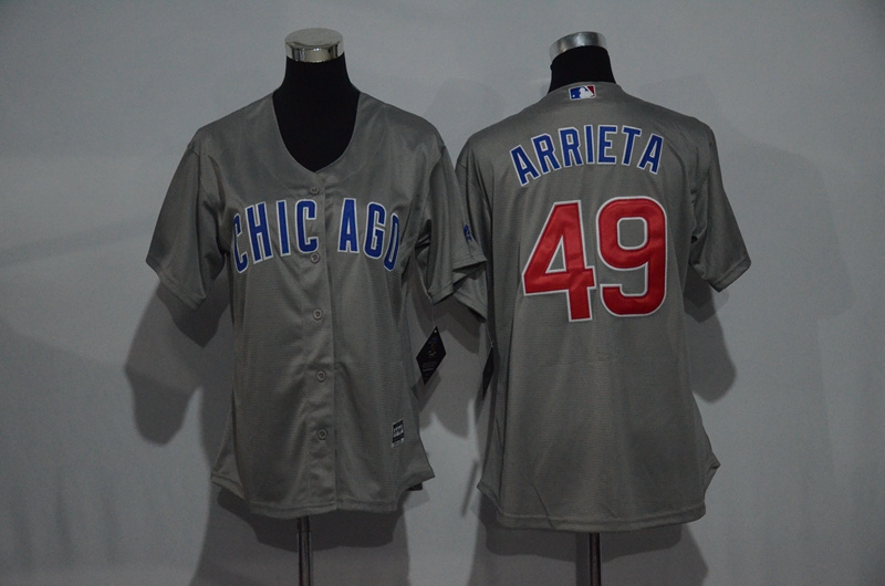 Womens 2017 MLB Chicago Cubs #49 Arrieta Grey Jerseys